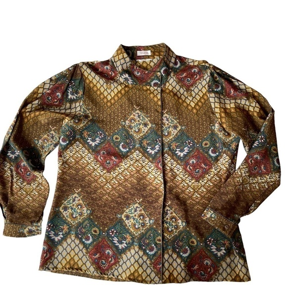 TAHARI Women’s Size 12 Brown 100% Silk Blouse - Picture 1 of 11